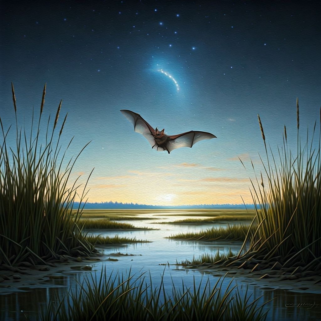 Bat Flying Under Big Dipper in Oil Painting Style