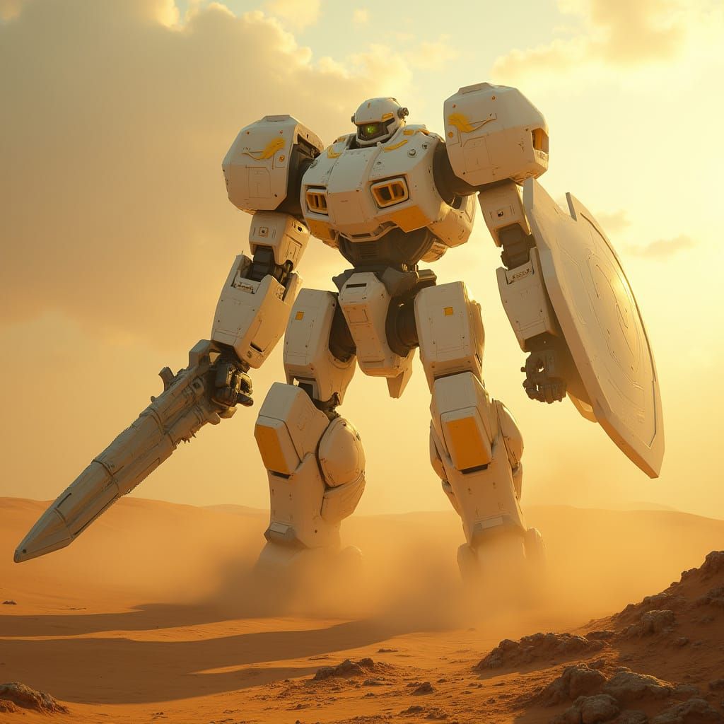 Massive Mecha Dominates Scorching Desert Landscape