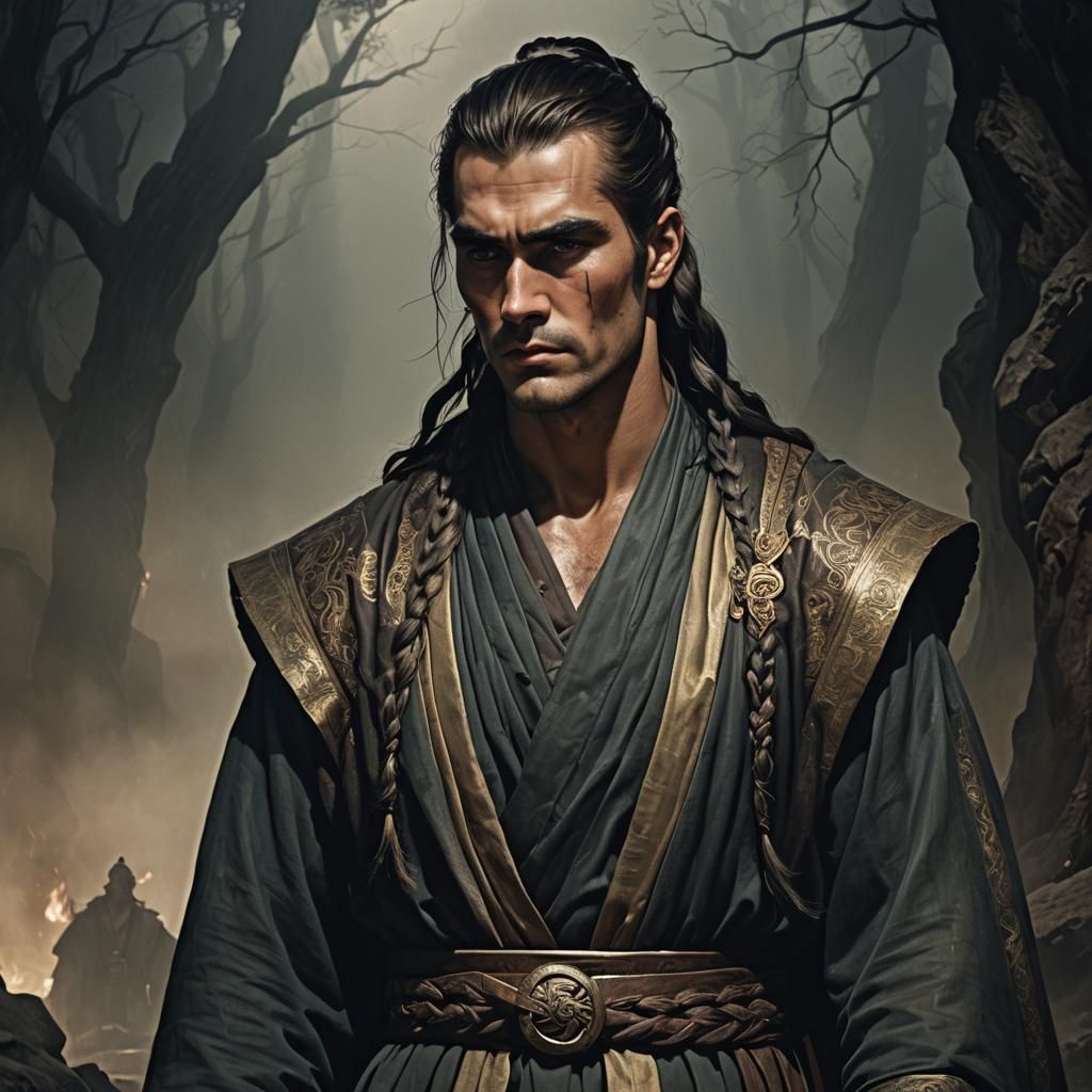 Handsome Man in Shadow: Detailed Fantasy Art