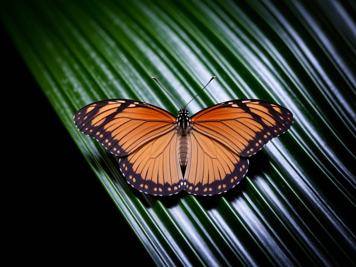 Vibrant Butterfly Perches on Dark Green Leaf