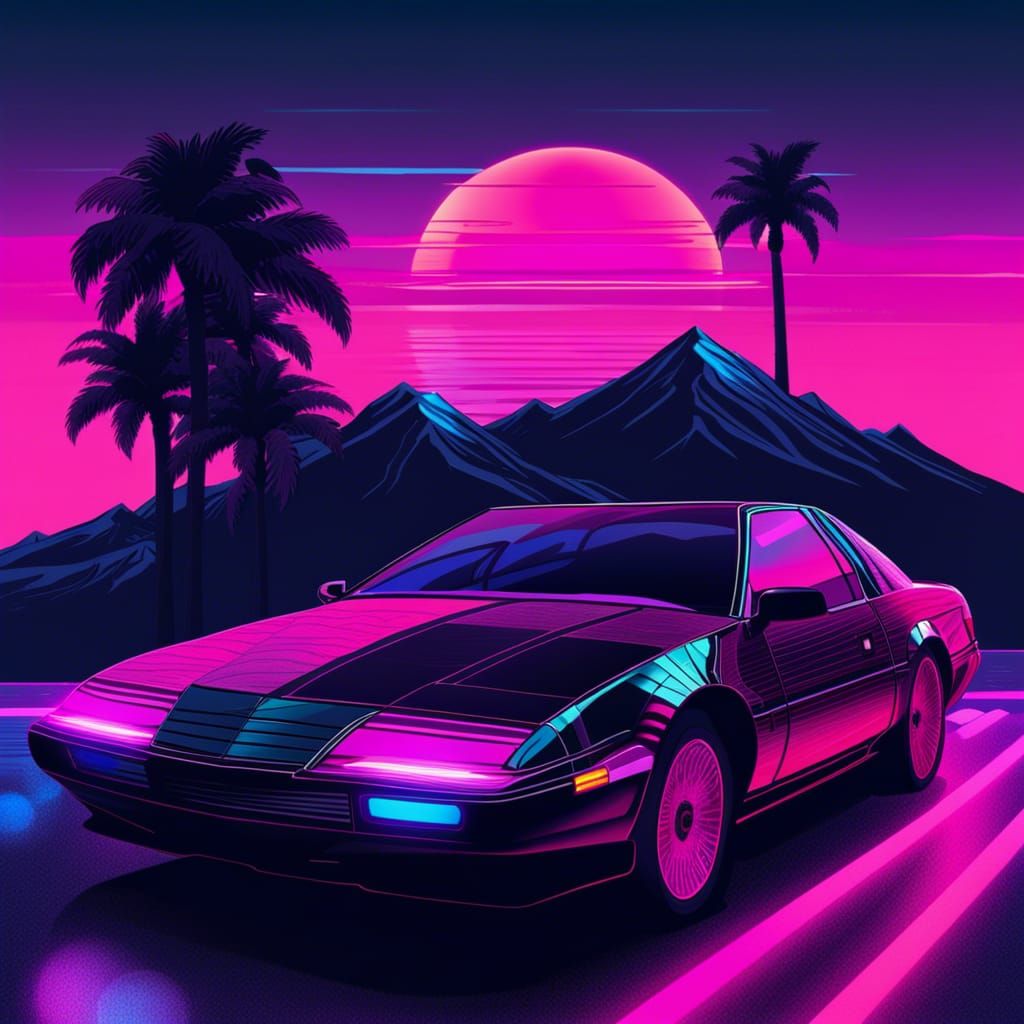 Vaporwave Knight Rider Car: Retro Future