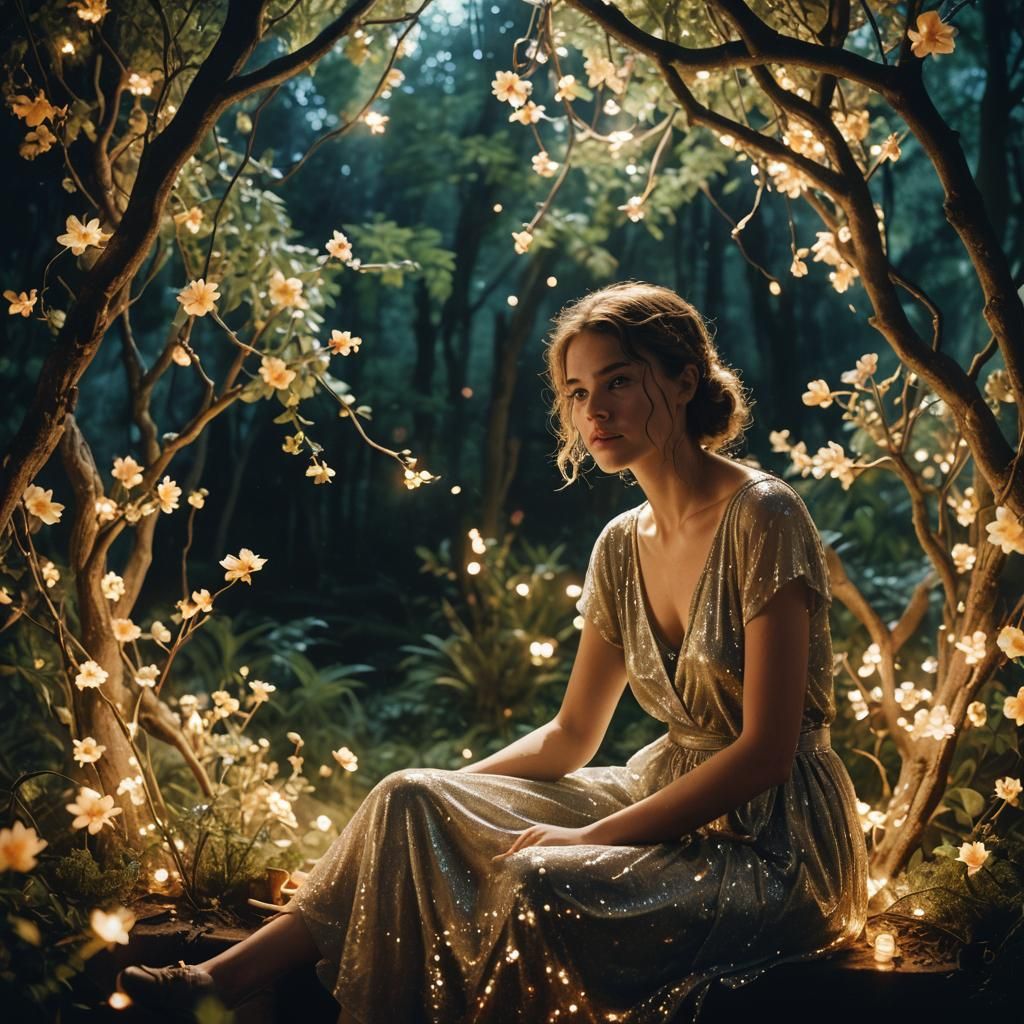 Young Fairy Woman in Sparkling Fairy Scene