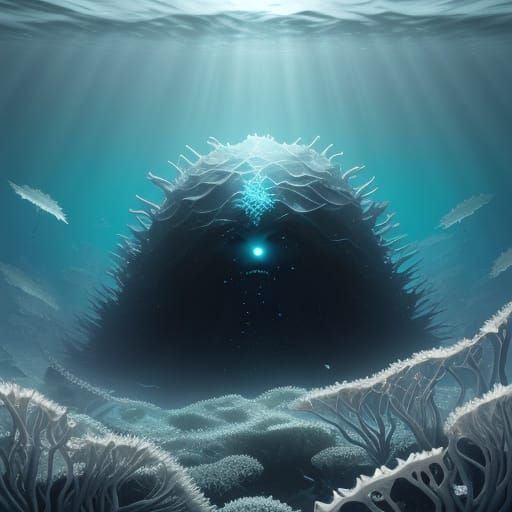 Monstrous Kelp Creature with Spectral Faces