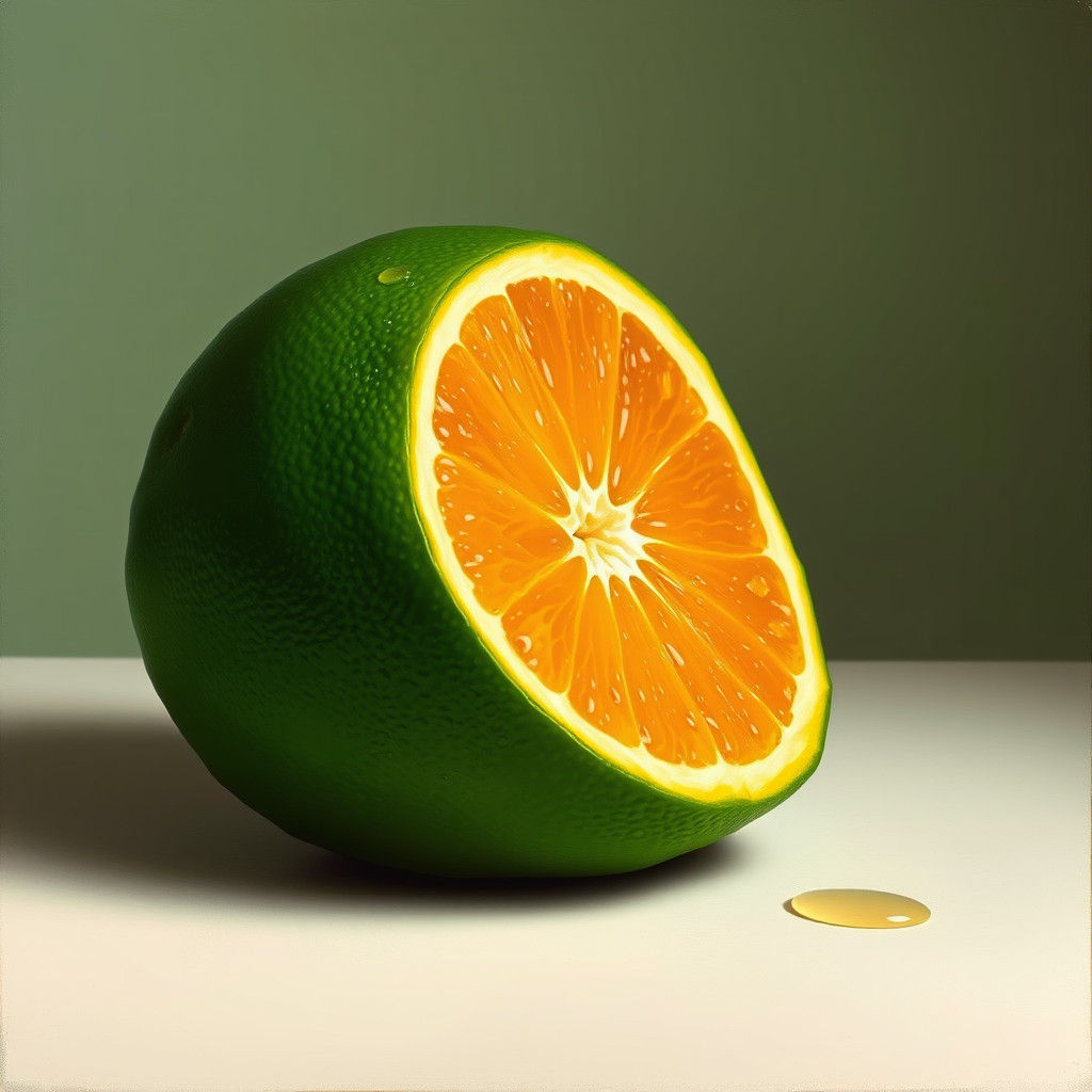 Vibrant Green Orange Slice in Impressionist Style