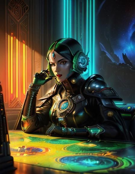 Retrofuturistic Rogue in Aetherpunk Art Deco Style