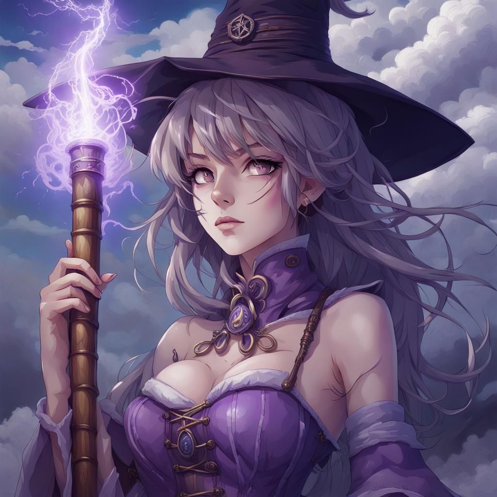 Anime Wizard Girl Portrait with Electricity Magic