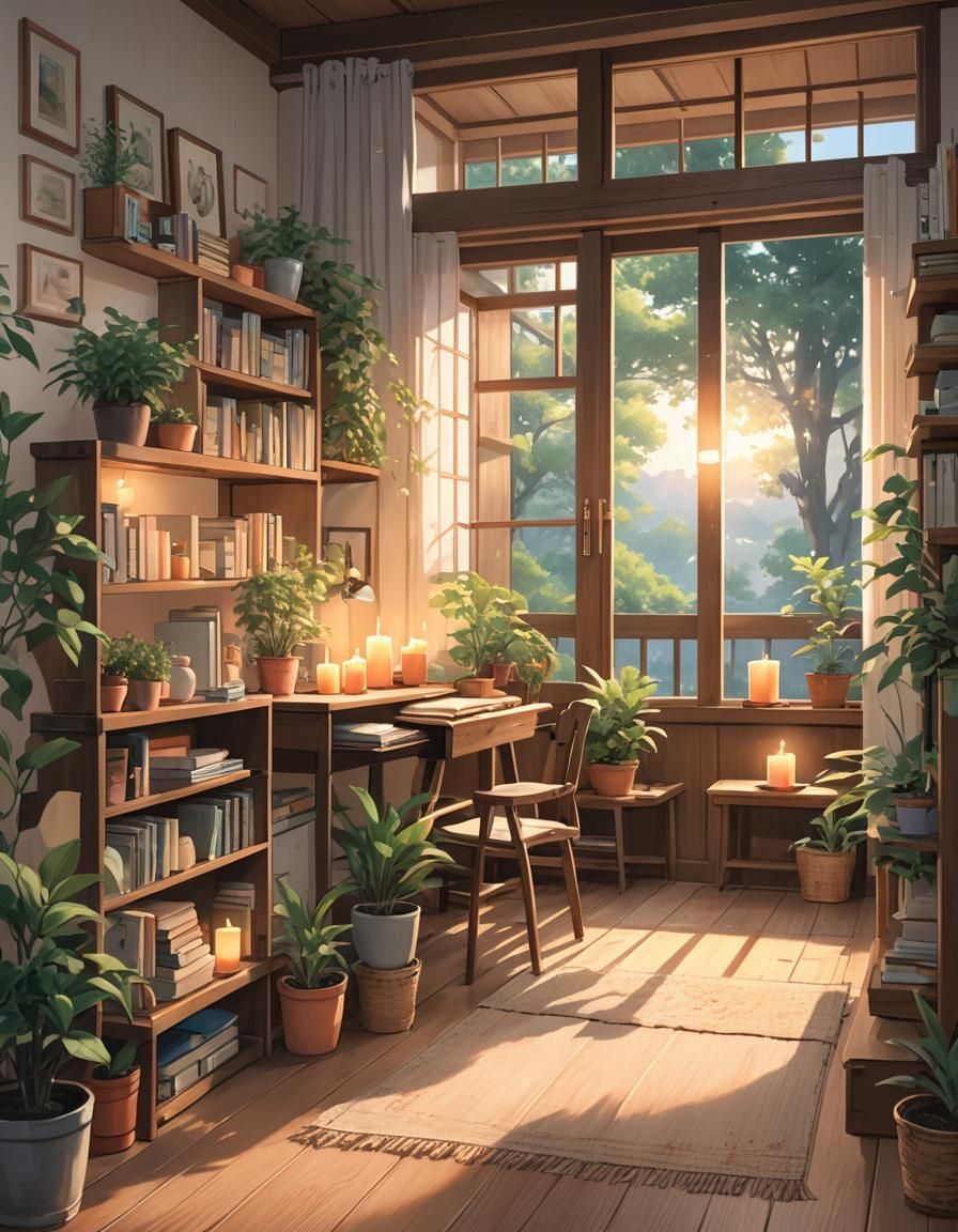 Cozy Anime Dorm Room with Floating Candles