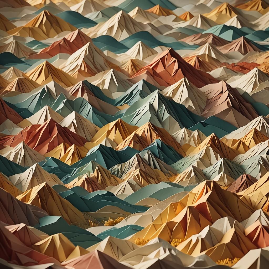 Papercraft Mountain Landscape in Golden Light
