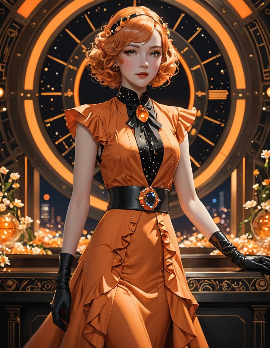 Orange 1930s Ladies' Suit in Anime Style