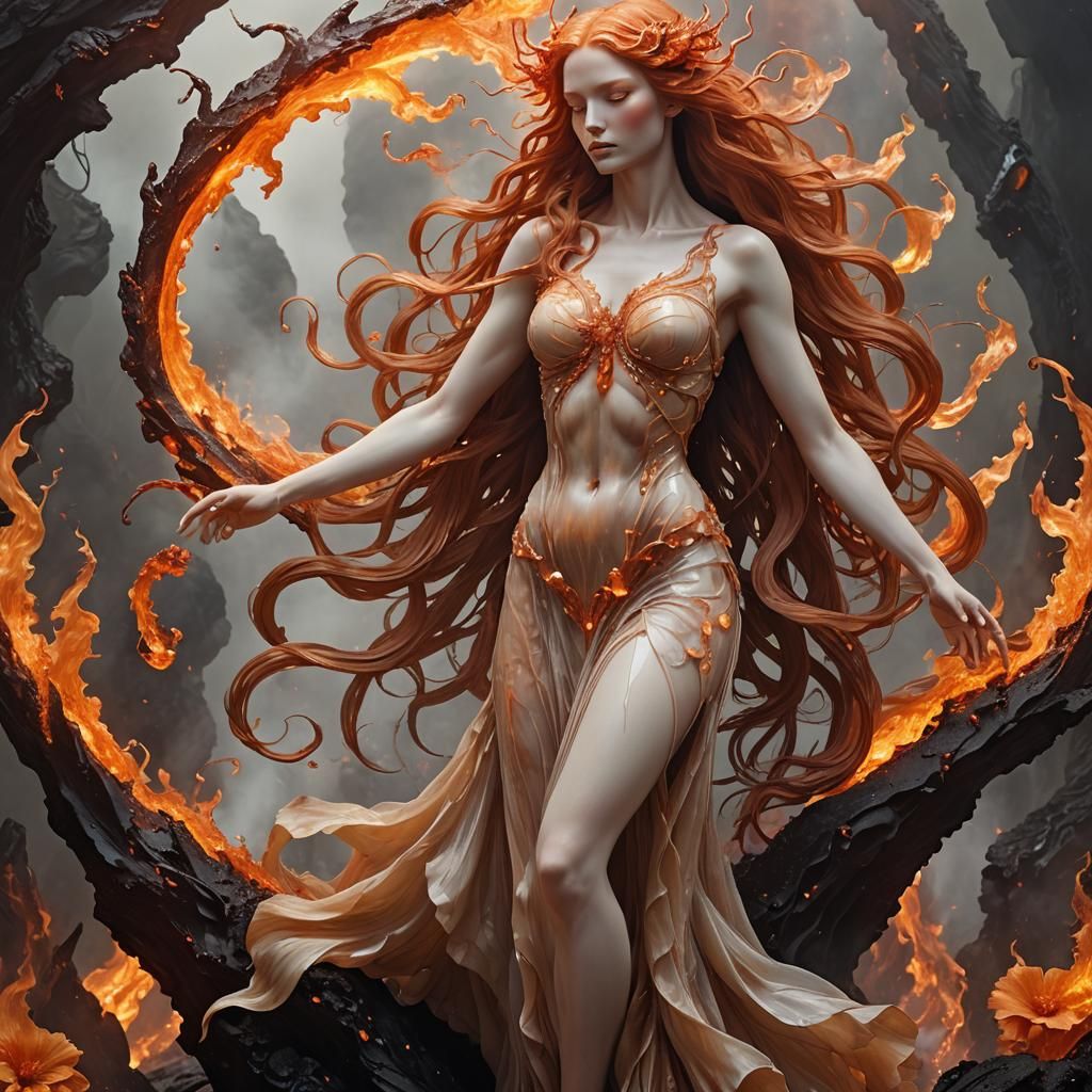 a delicate, translucent winged woman with skin like polished...