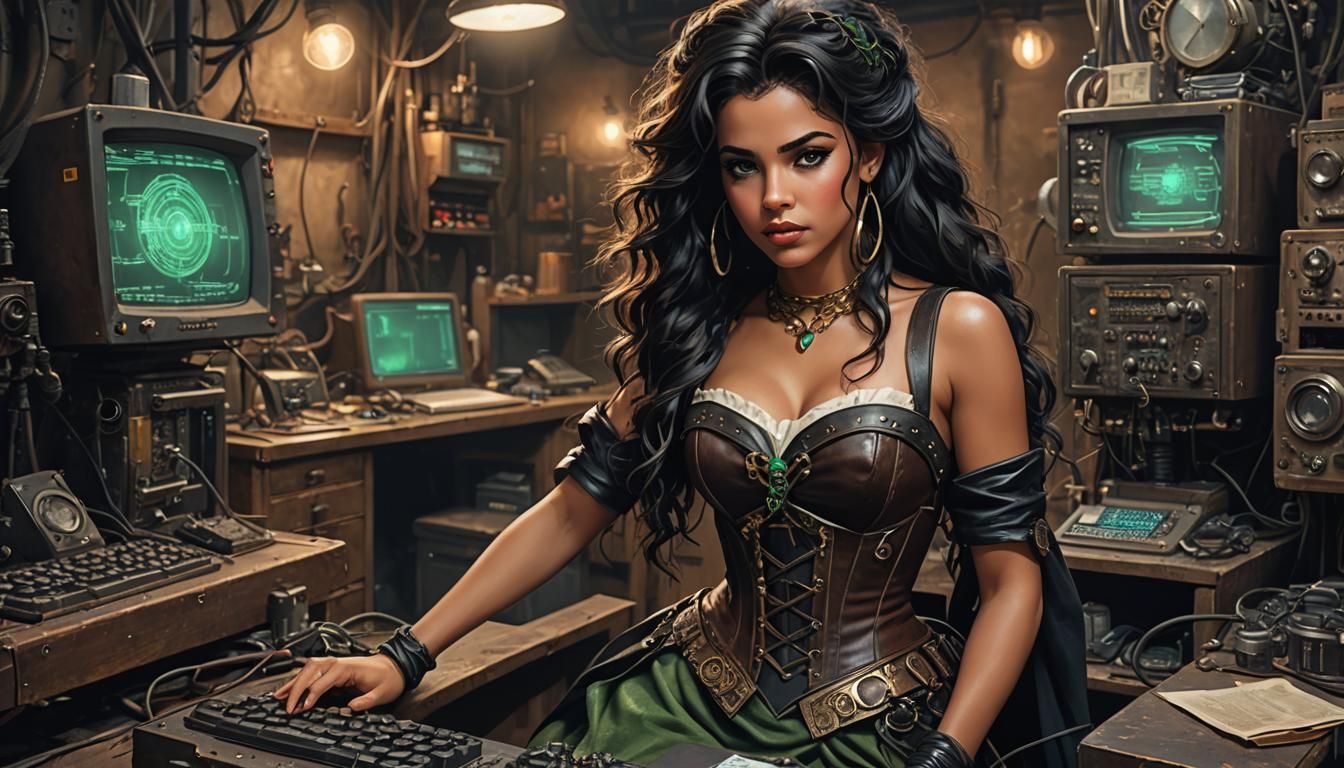 Esmeralda as Post-Apocalyptic Hacker, Digital Painting