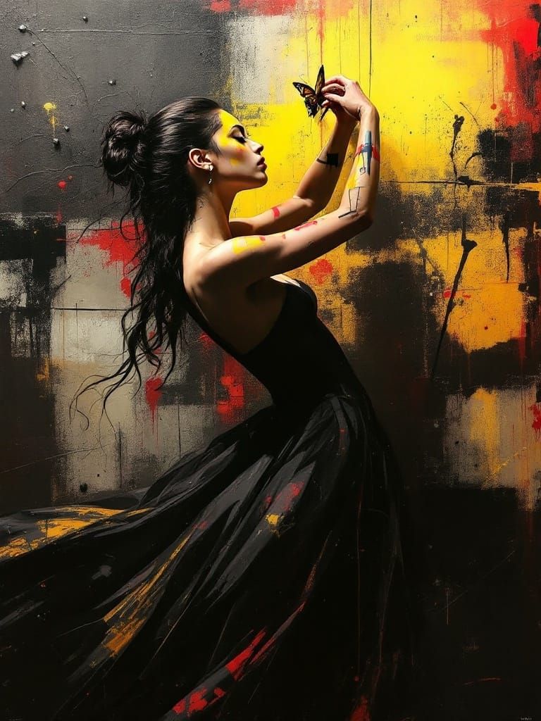 Cyberpunk Art Nouveau Dancer in Vibrant Color