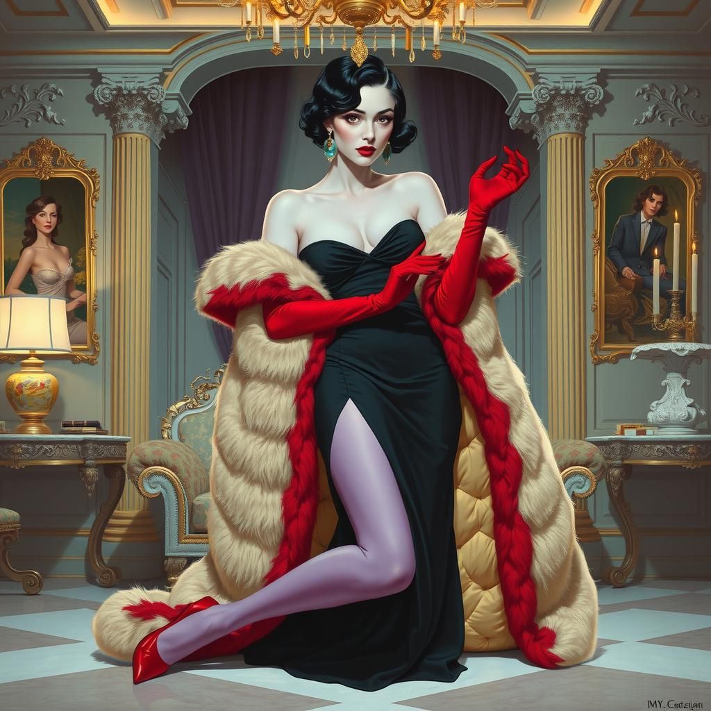 Sorayama Retro 80s Futurism Cruella Deville Oil Painting