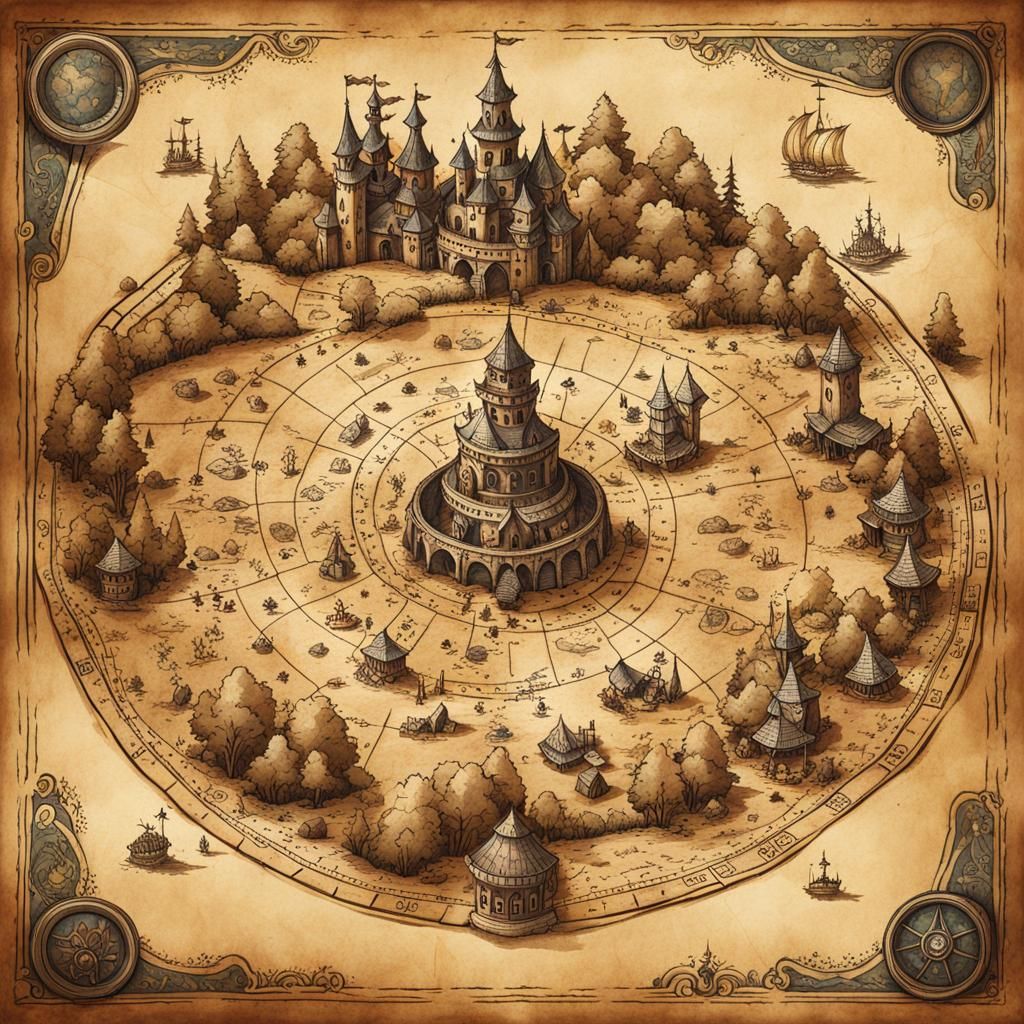 Detailed Ink Drawing of Fantasy Boardgame Map