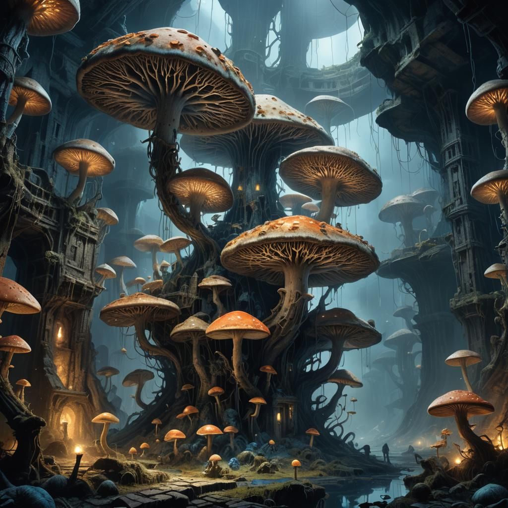 Glowing Mushroom City Concept Art