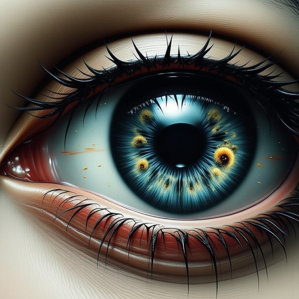 Eye with Yin Yang Pupil in Ethereal Digital Art Style