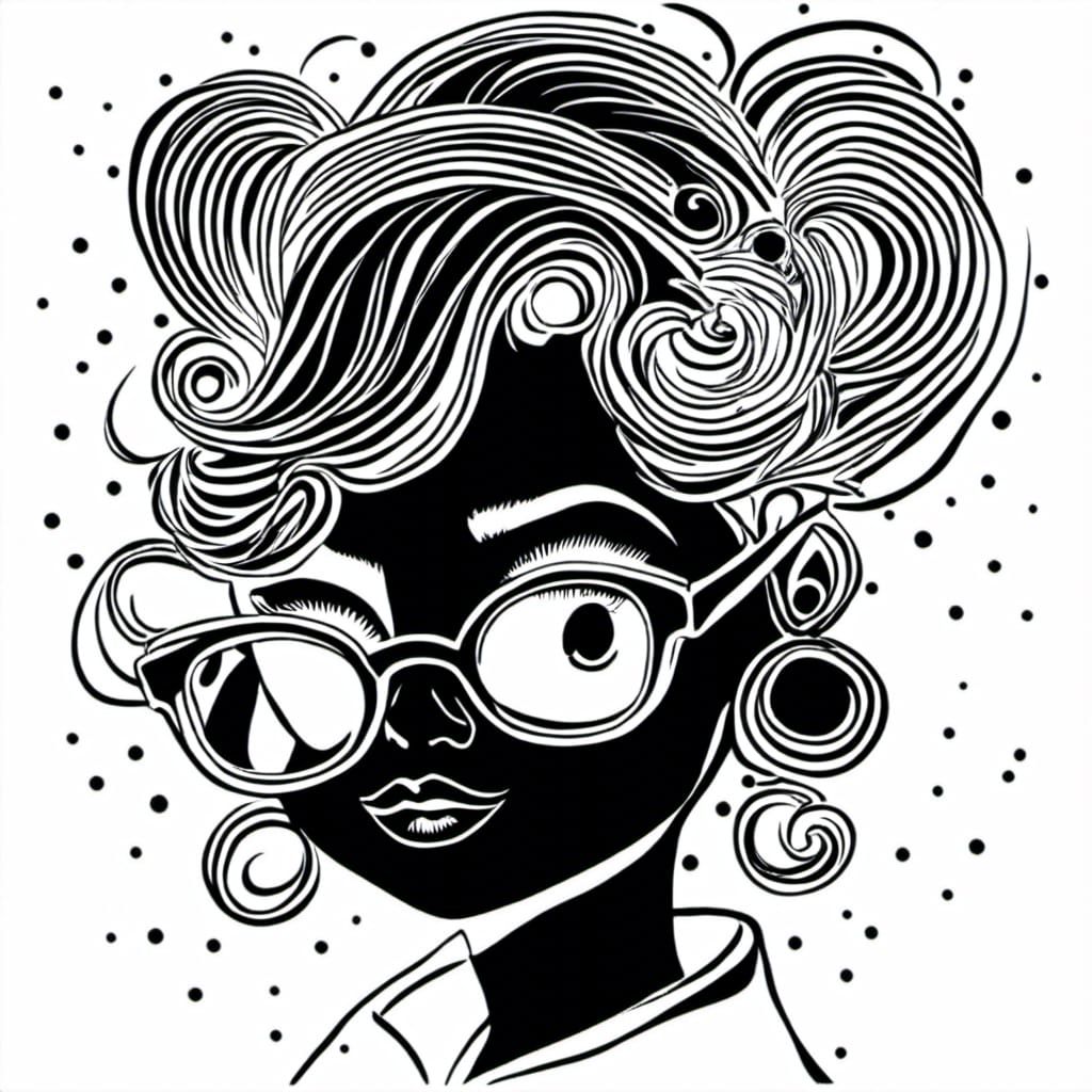 Coloring Book Style Lady with Sunglasses