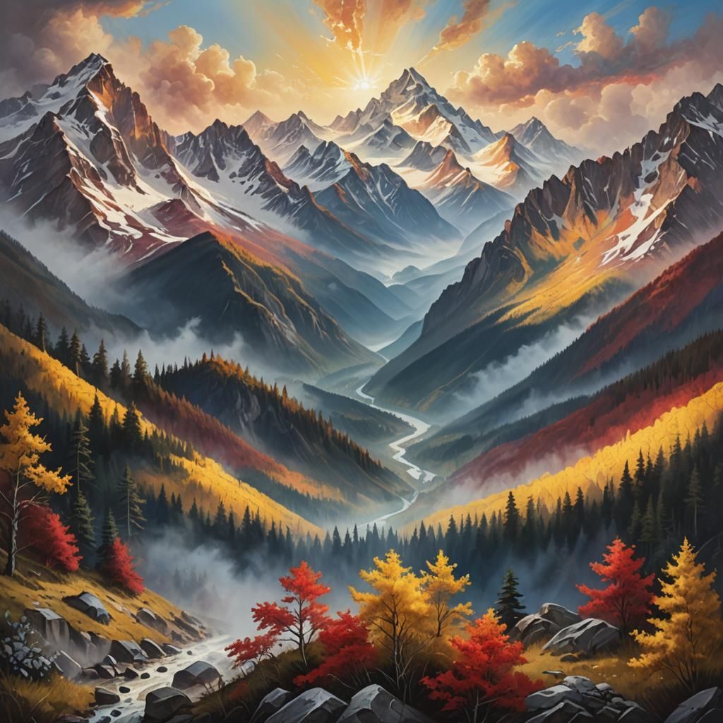 Exotic Mountain Landscape in Iridescent Light