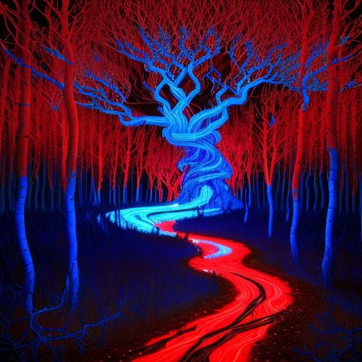 Dystopian Liquid Metal Forest with Electric Lightning