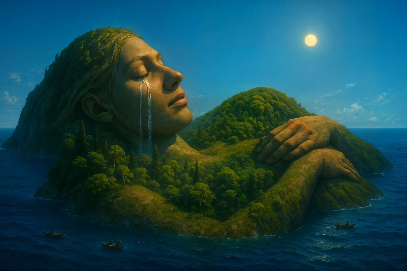 Colossal Woman Island in Azure Ocean: Matte Painting