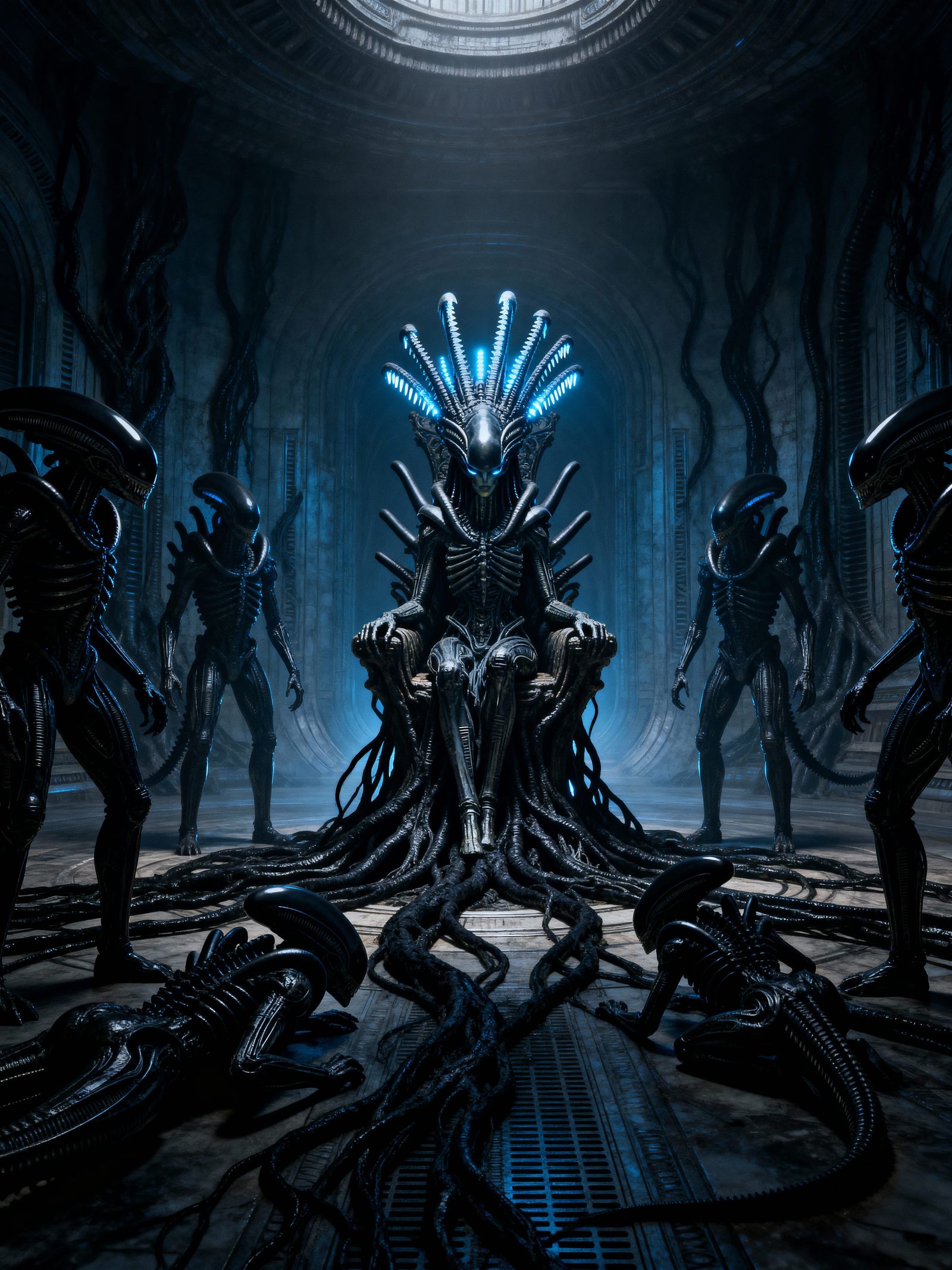 Alien Queen on Living Throne in H.R. Giger Style