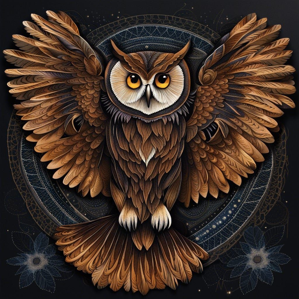 Magnificent Owl Spreads Wings in Moonlit Night