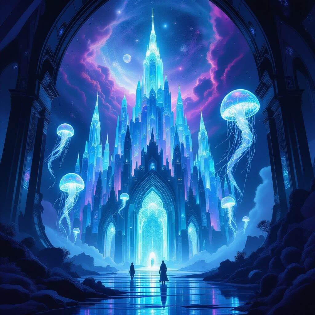 Ethereal Alien Cathedral with Jellyfish Beings