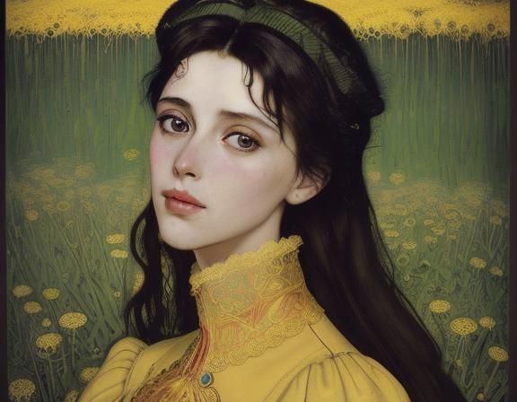 Dandelion Field Portrait in Art Nouveau Style