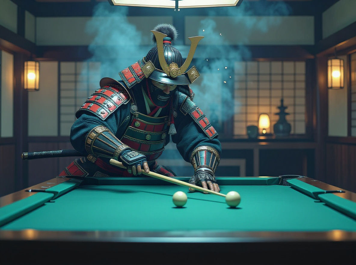 Hyperrealistic Samurai Slices Pool Table in Half