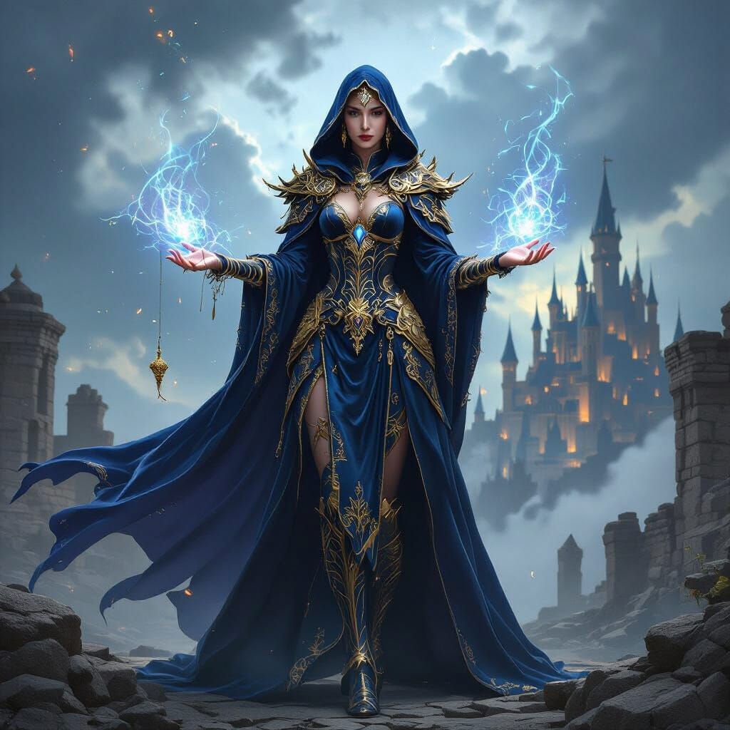 Regal Sorceress in Fantasy Armor with Arcane Power