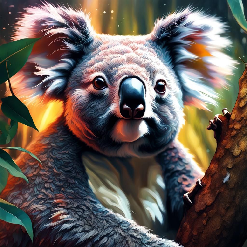 Surreal Koala Portrait in Deep, Fantasy-Inspired Oil Paintin...