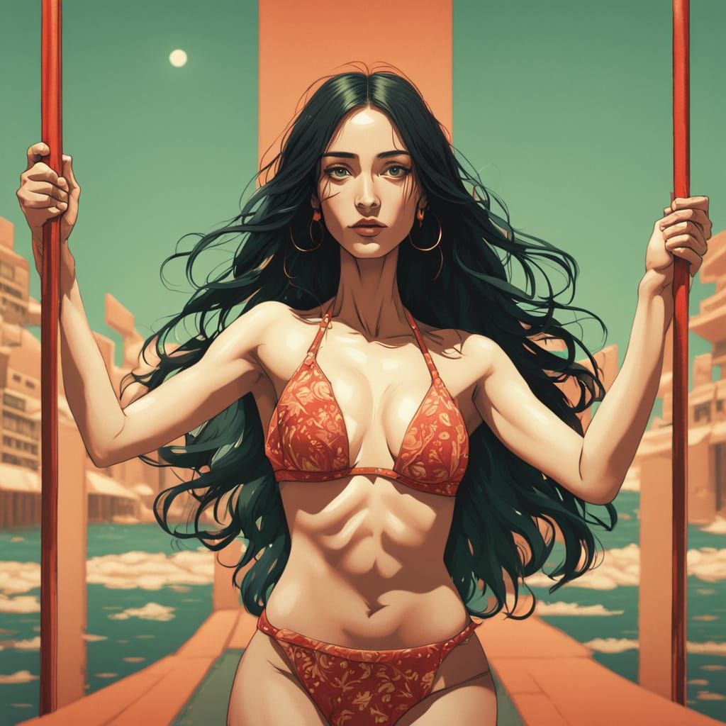 Wes Anderson-Inspired Pole Dancer in Vibrant, Muted Colors