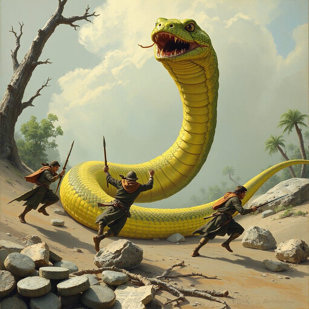 Three Cowards Pursue Giant Snake