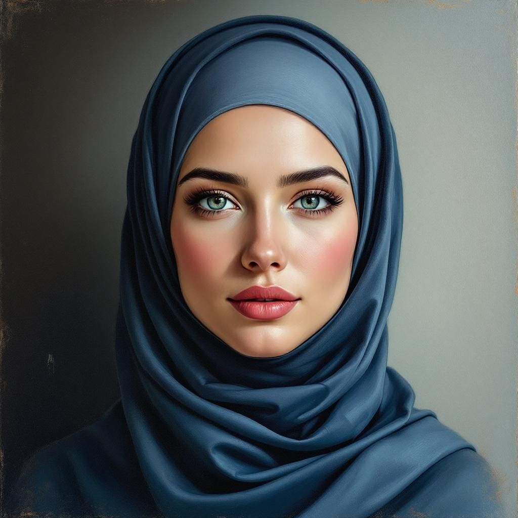 Beautiful Hijabi Woman in Modern Oil Painting