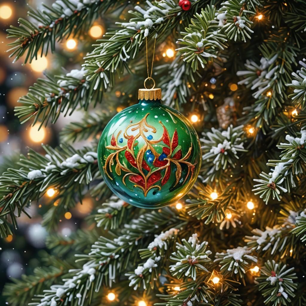 Colorful Christmas Ball Ornament in Oil Painting Style