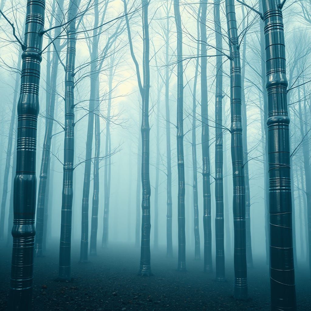 Enchanted Forest of Glowing Chrome Trees