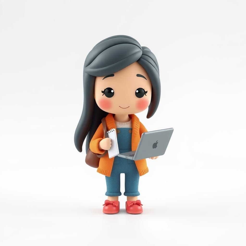 Adorable Clay Woman Writing Notes in Kawaii Style