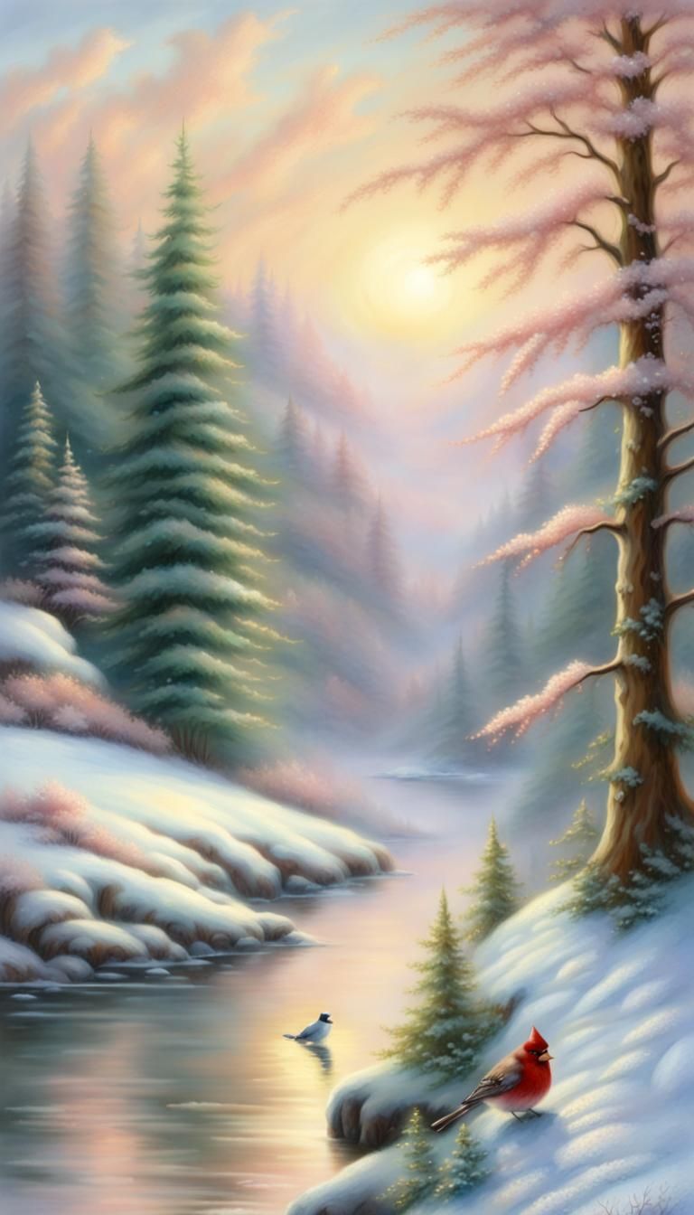 Ethereal Deer Family in Snowy Landscape