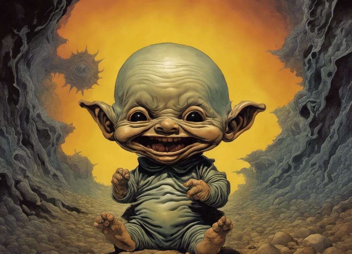 Apocalyptic Mandelbulb Baby Portrait in Moebius Style