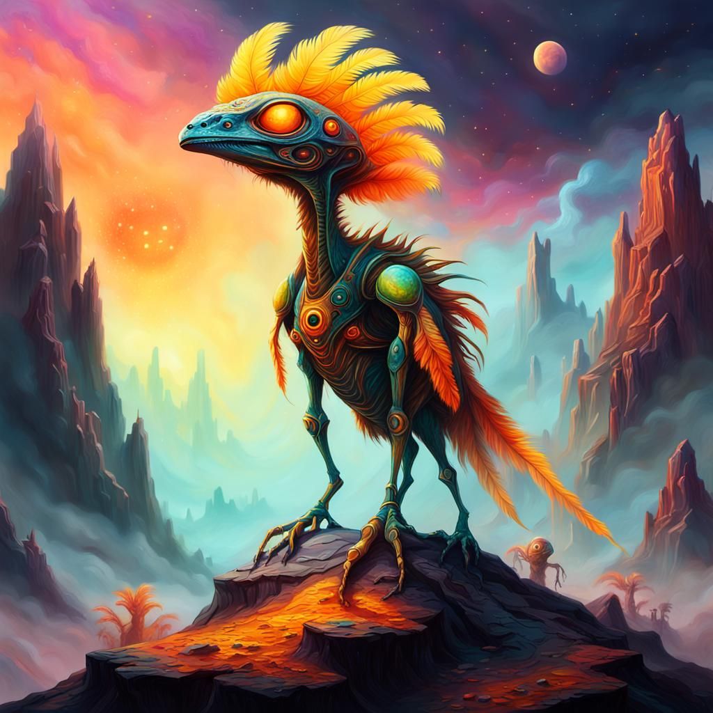 Alien Creature on Exoplanet in Surrealist Style