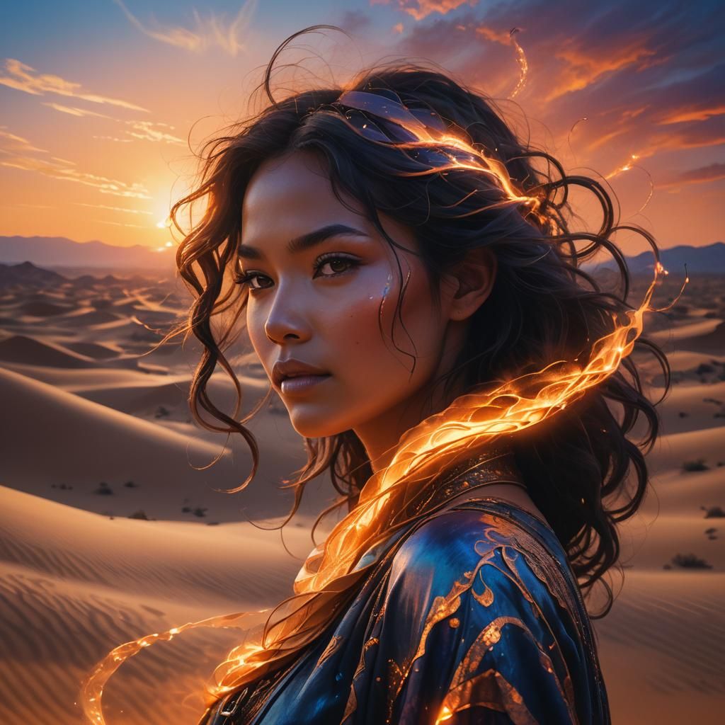 Fantasy Silhouette: Woman's Face in Sunset Sky