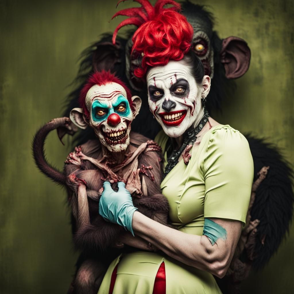 Zombie Clown Burlesque Dancer with Baby