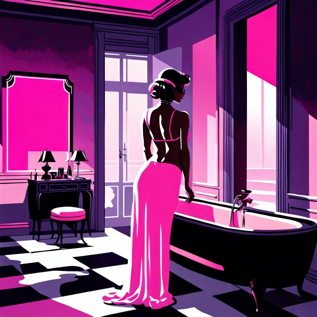French Boudoir in Pink Watercolor with Neon Accents
