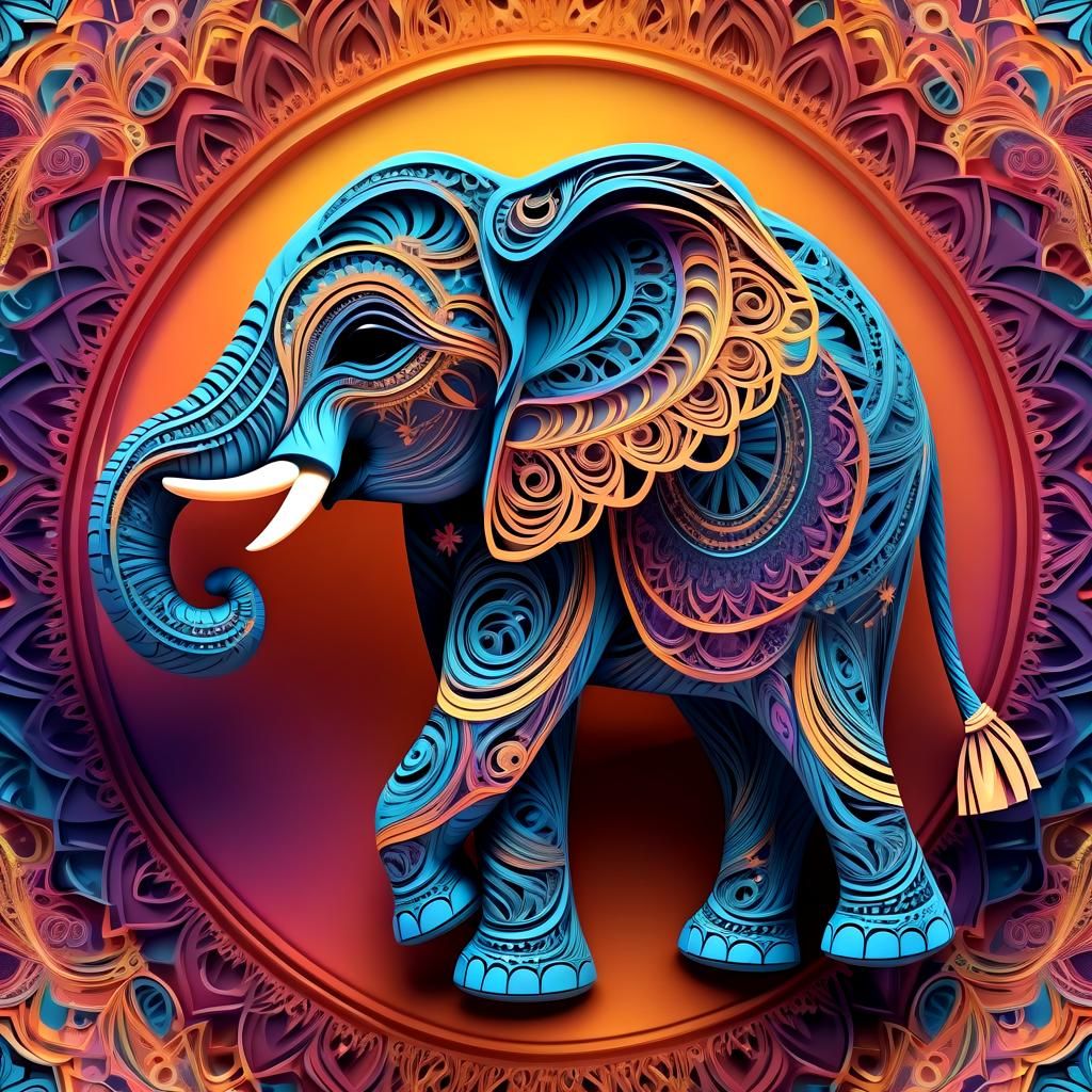 Intricate 3D Mandala Lucky Elephant