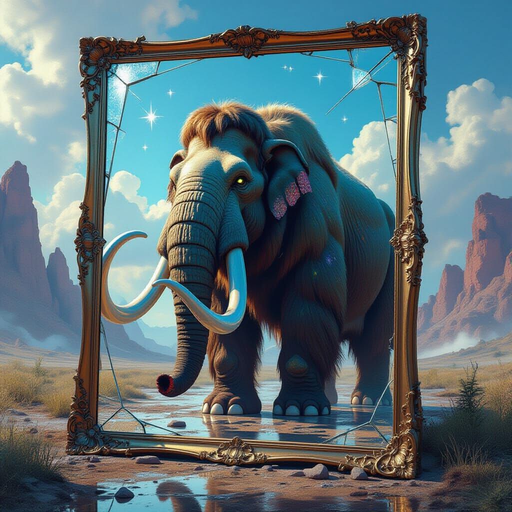 Woolly Mammoth in Shattered Mirror: Surreal Matte Painting