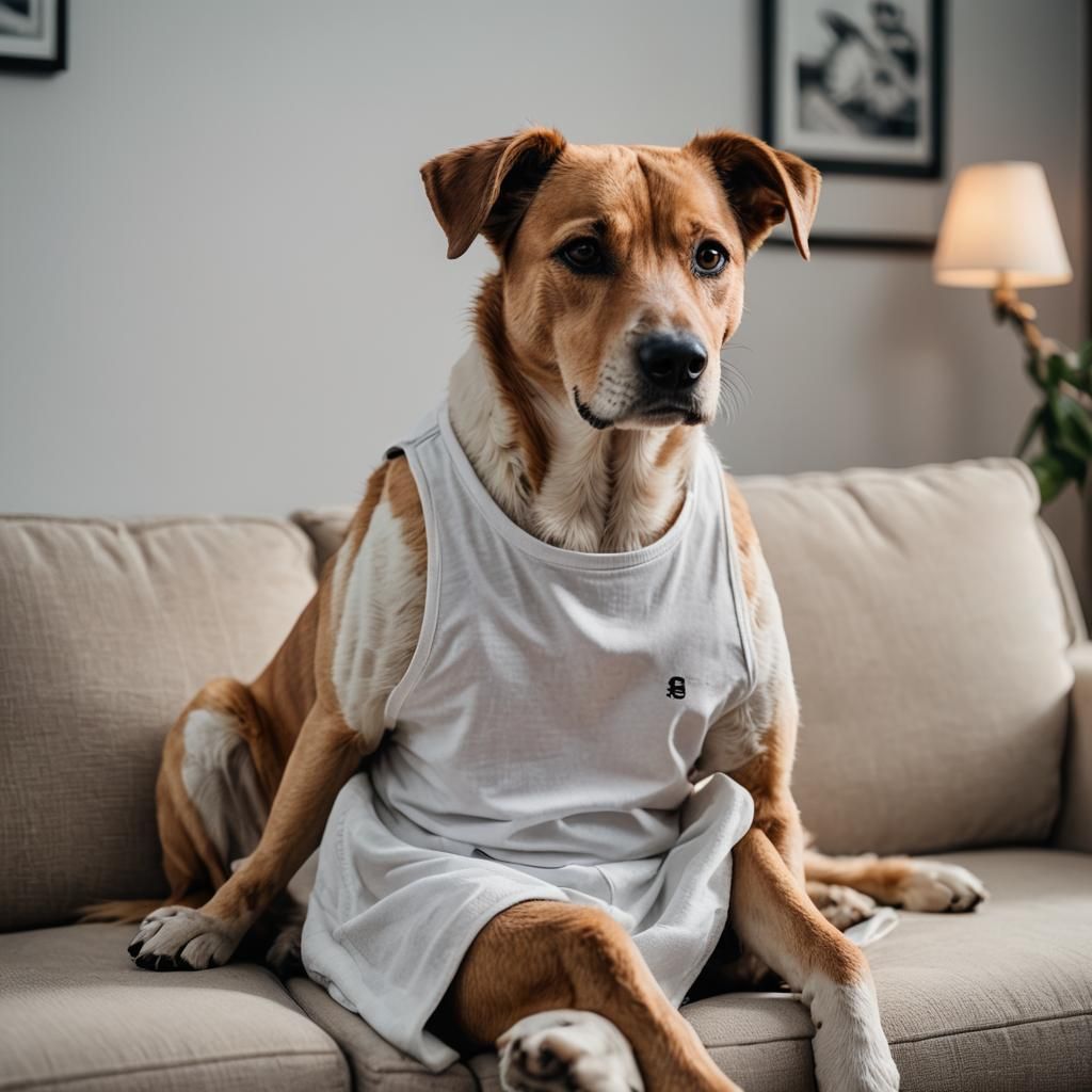 Dog in Tank Top Watches TV