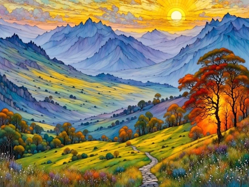 Scottish Autumn Landscape After Rain in Evening Light