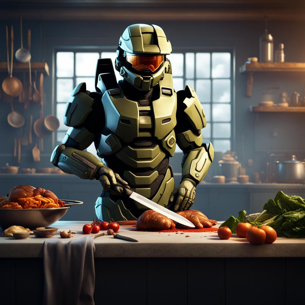 Master Chief as Master Chef: Detailed Matte Painting