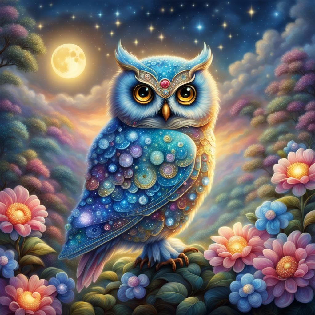 Mystical Bejeweled Owl in Ethereal Fantasy Style