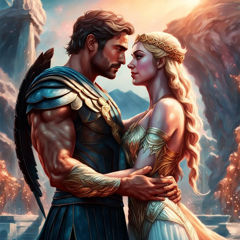 Ares and Aphrodite Embrace: Hyperdetailed Artstation Portrai...